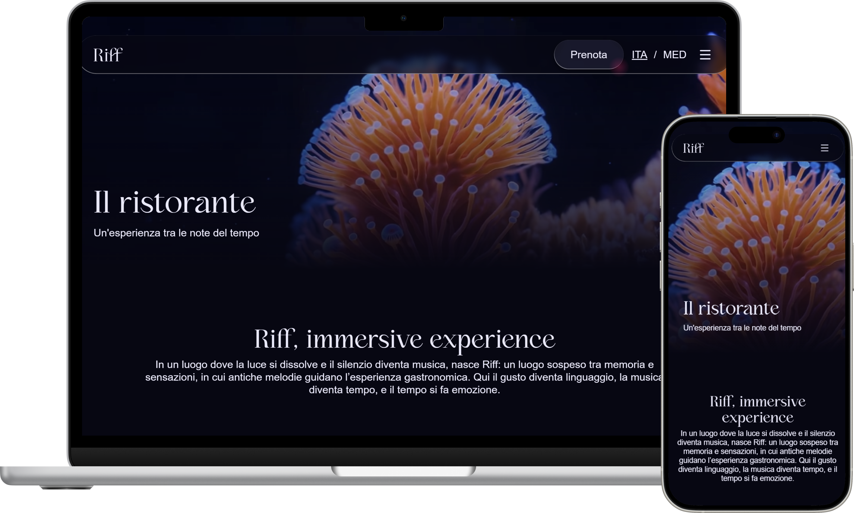Screenshot dell'interfaccia web del ristorante Riff